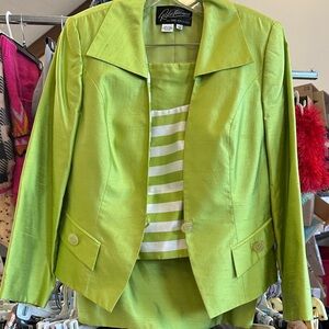 Rickie Freeman Lime Green Silk Suit